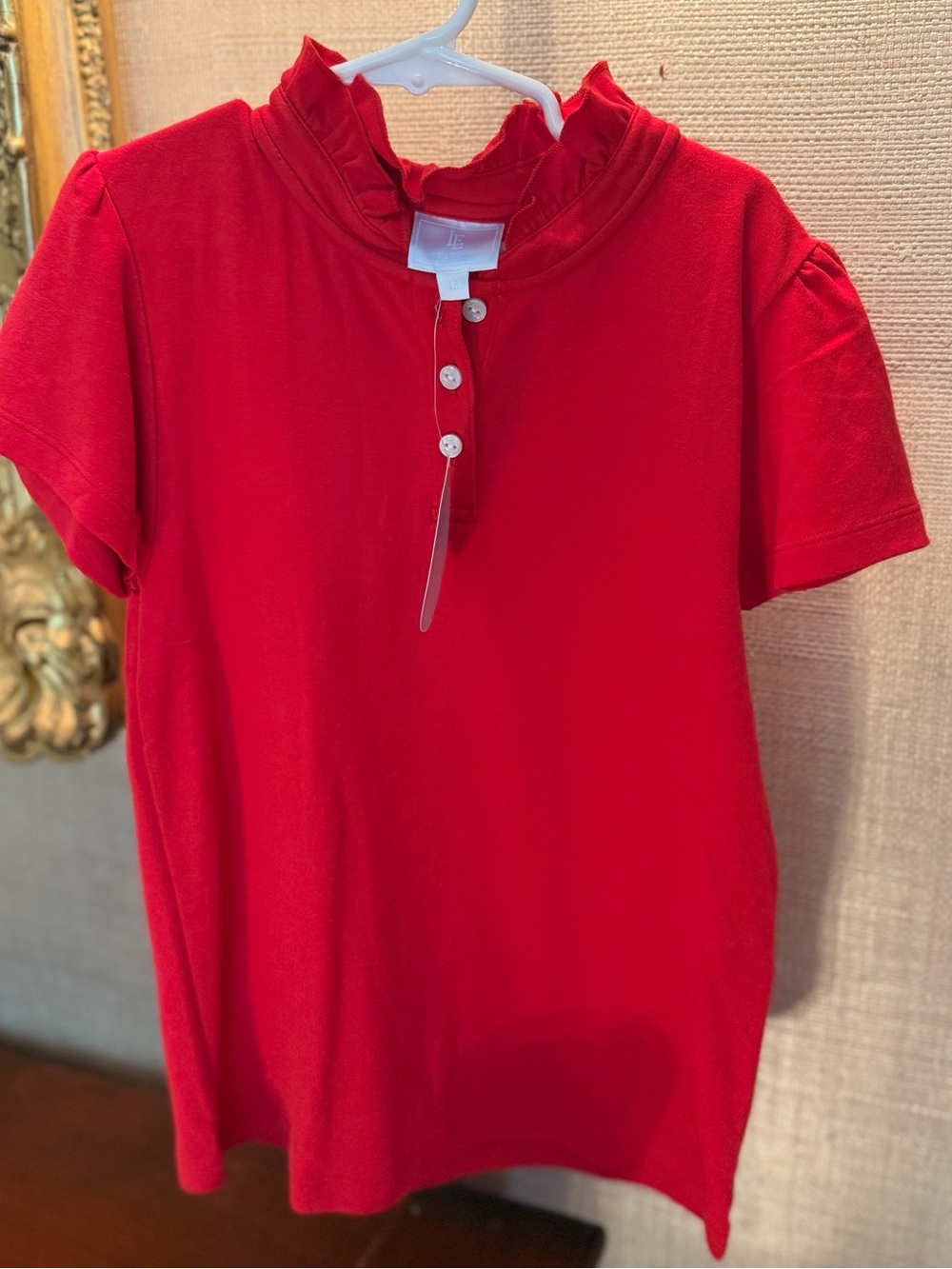 Girls Little English Red Ruffle Collar Polo Top - 12 - NWT